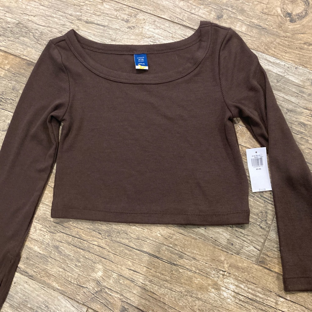 NWT Old Navy Athletic Apparel Top- Kids XS (5) Brown crop top w/ long sleeves